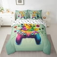 thumbnail image 2 of Manfei Cartoon Gamepad Twin Bedding Sets 7-Piece for Boys, Splash Watercolor Bedding Comforter Set, Game Console Reversible Sheet Sets, Lightweight Room Decor, 2 of 7