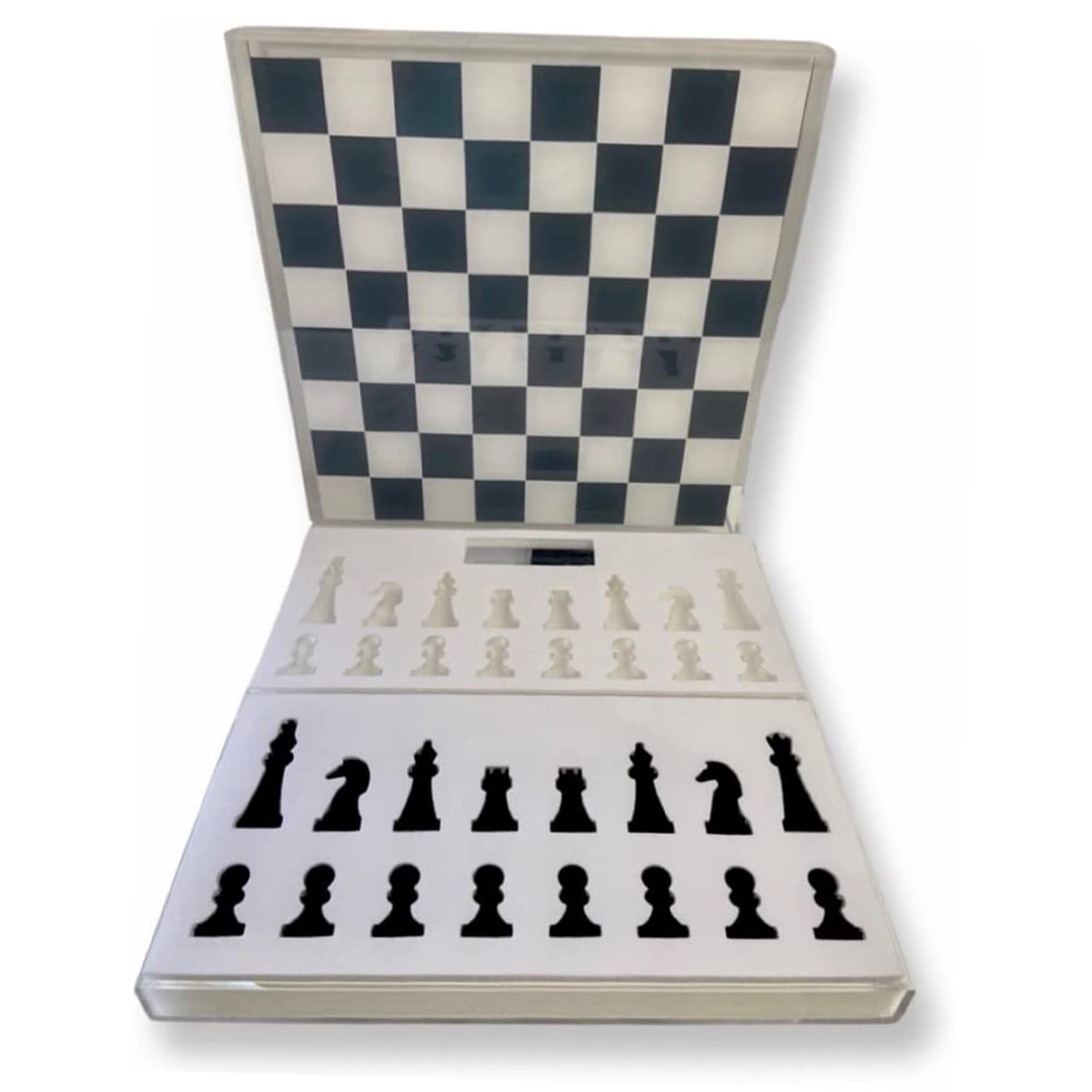 Rolling 66 Checkers & Chess Board Set with Acrylic Board & Chess Pieces, Clear White