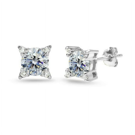 Sterling Silver Clear Studded Solitaire Stud Earrings Made with Swarovski Crystals