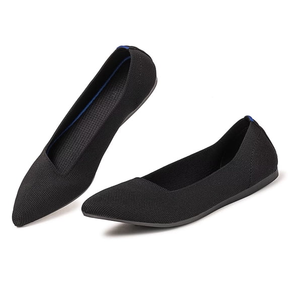 Flatgios Pointed-Toe Flat Knit Dress Shoes Comfortable Women's Shoes Women's Classic Soft Shoes Black-7