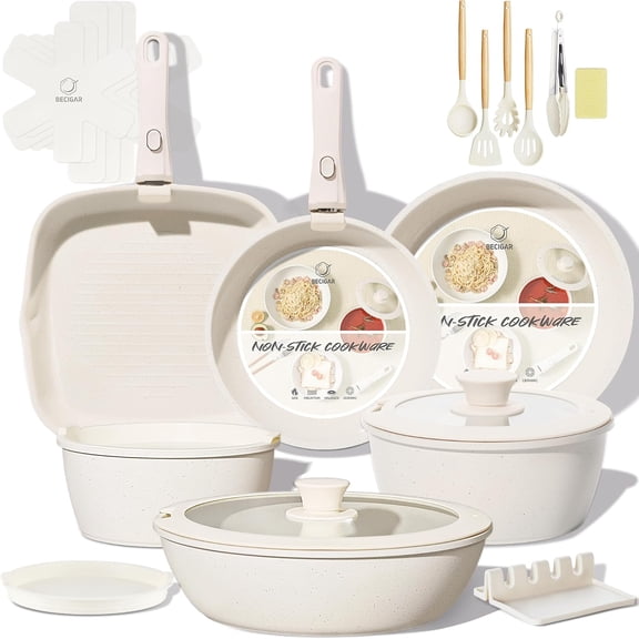 24-Piece White Ceramic Nonstick Cookware Set with Removable Handles