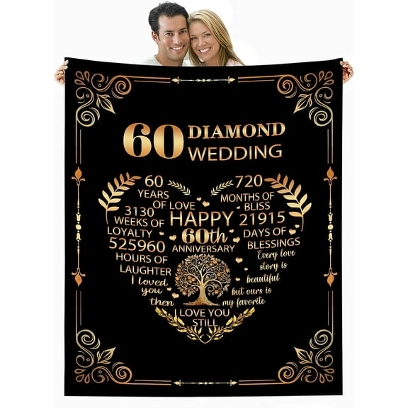 DAJU 60th Anniversary Blanket Gifts for Couples Gift for 60th Wedding Anniversary 60 Years Anniversary Wedding Gifts for Parents 60 Year Wedding Anniversary Blanket(30*40inch)