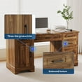 thumbnail image 4 of Juiluna 58 Inch Wide Executive Desk with 5 Drawers and 1 Cabinet, Farmhouse Home Office Desk with for Work, Study, Writing, Wooden Computer Table for Bedroom, Game Room, White/Wood Color, 4 of 7