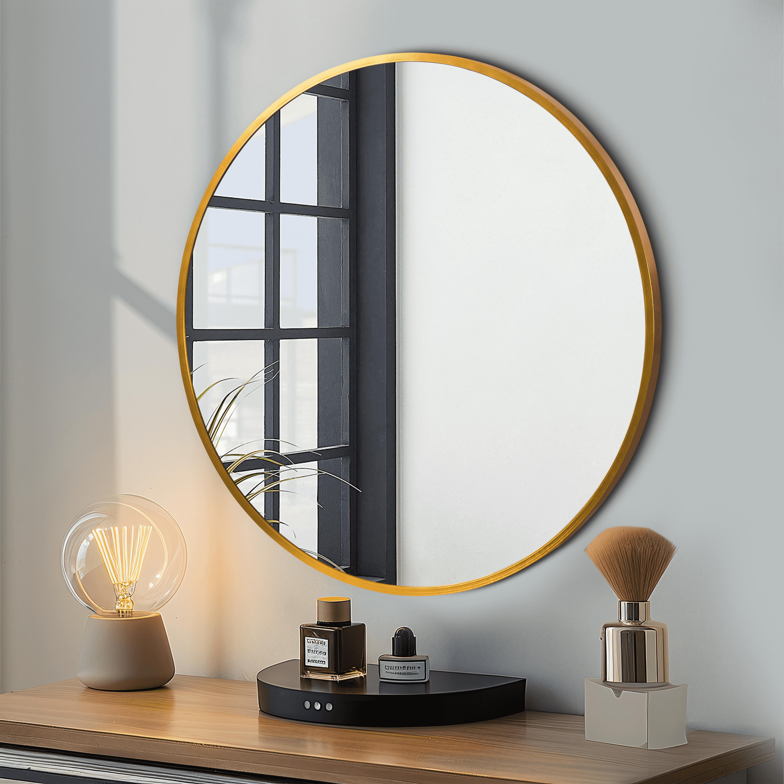 MAYEERTY 20"x20" Metal Framed Gold Round Mirror, Bathroom Vanity Mirror for Bedroom or Living Room