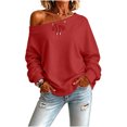 thumbnail image 6 of Staron Women's Off Shoulder Long Sleeve Tops Casual Loose Knitted Sweater Pullover Solid Color Comfy Winter Fall Spring Fashion Basic, Red L, 6 of 7