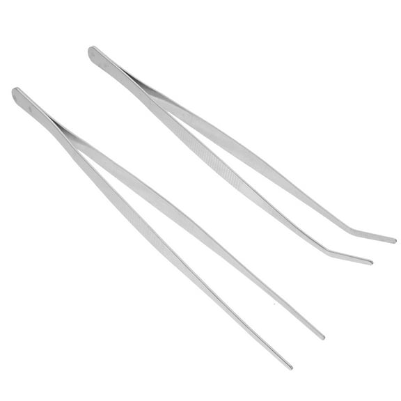 Hemobllo Angled Feeding Tweezers Stainless Steel Straight Curved 2Pcs