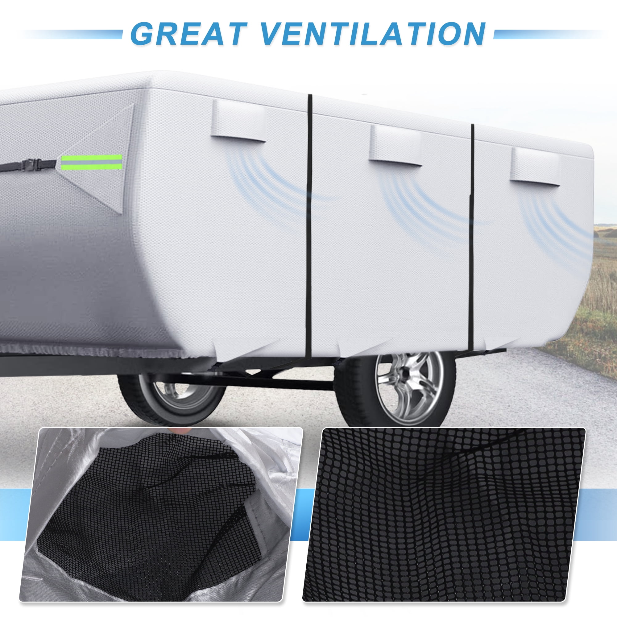 Unique Bargains Pop-up Camper Trailer RV Cover with Straps Vents Silver 208" x 86" x 43"