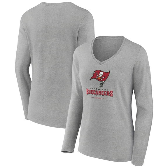 Women's Heather Gray Tampa Bay Buccaneers Logo Team Lockup Long Sleeve V-Neck T-Shirt