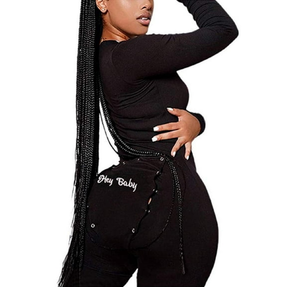 Sunisery Women's V Neck Butt Flap Pajamas Onesie Bodysuit Long Sleeve Jumpsuit