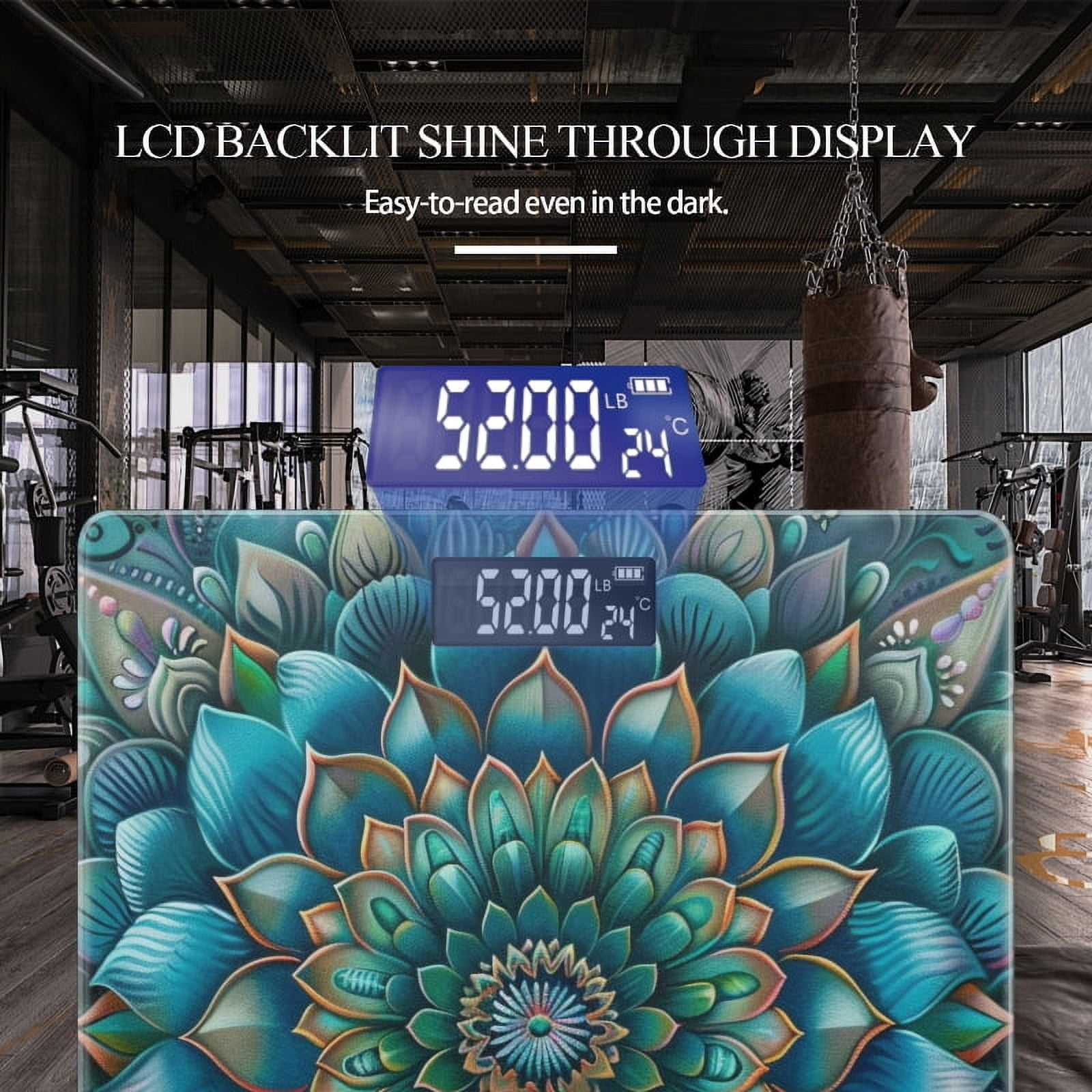 Digital Bathroom Scale with Large LCD Display,High Capacity Scale 400 lbs High Precision body fat scale-Mandala With Lotus Flower In Turquoise And Blue