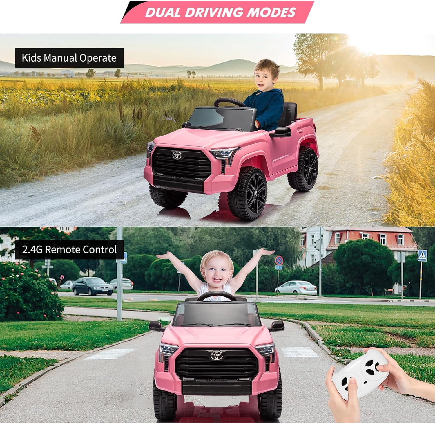 NEILA Toyota Licensed 12V Kids Ride on Truck Car Battery Powered Electric Fun Toys with Remote Control, Spring Suspension, 3 Speeds, LED Lights, Ride on Toy for 3-8 Years Boys & Girls (Pink)