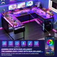 thumbnail image 3 of CABIHOME Bureau de Jeu, Bureau d'Ordinateur Réversible de 78 Pouces avec Prises de Courant, Lumières DEL, Support pour Moniteur et Tablette de Rangement, Table PC en Forme de U/L pour Bureau à Domicile, 3 of 6