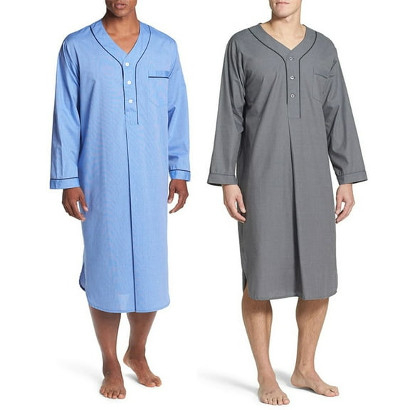 ZZwxWA Men's Cotton Nightshirt Thin Long Sleeve Henley Neck Button Long Sleepwear Soft Nightgown for Sleeping Sleep Shirt