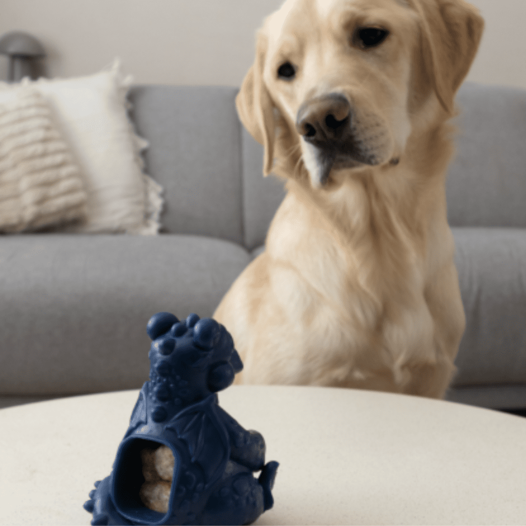 Yeti Dog Chew Puff and Play Interactive Treat Dispensing Dog Toy, Dragon, Blue