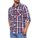 thumbnail image 4 of Camisa de vestir de manga larga a cuadros para hombre Inspire Chic, con cuello de punta y botones, en cuadros rojos y azules., 4 of 6