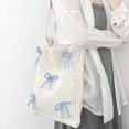 thumbnail image 4 of Topboutique Crochet Beach Tote Bag Bows Crochet Shoulder Handbag Mesh Knitted Handbag Boho Tote Knit Bags Knitted Hollow Bags Woven Travel Bag for Women,1 Pc, Blue, 4 of 7
