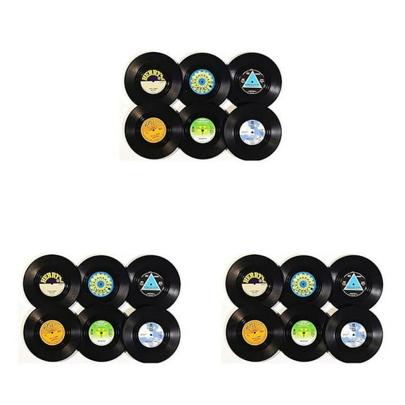 Drink Coasters Set of 18 Vintage CD Coasters Vinyl Records for Music Lovers, Housewarming Hostess Gifts Style 2