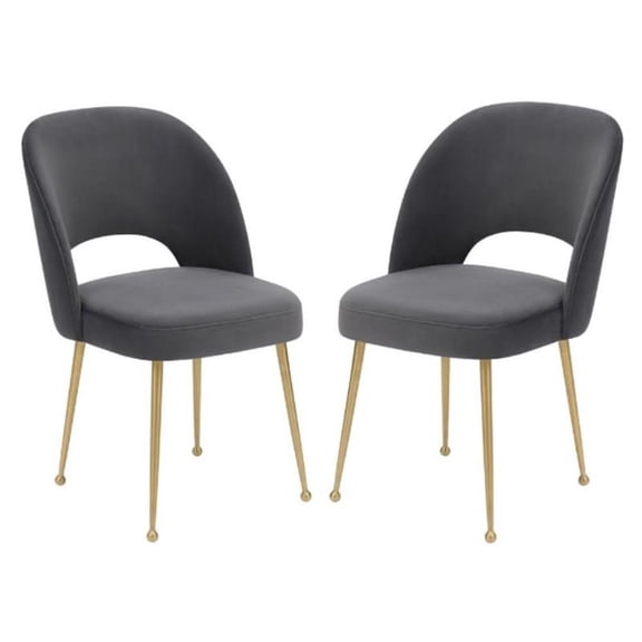 Home Square Swell 19.3" Velvet Dining Chair in Dark Gray & Gold - Set of 2