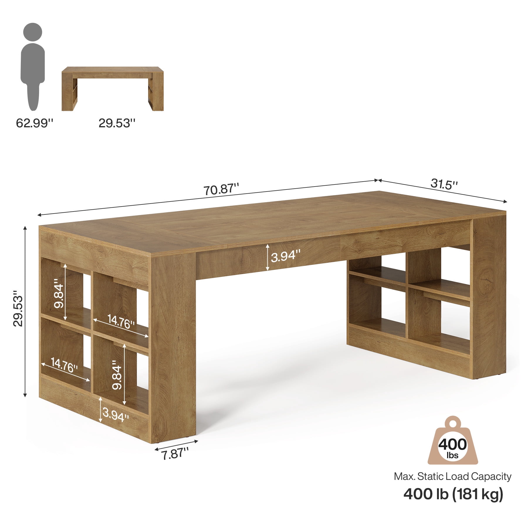 Finmind 70.87-inch Executive Desk, Large Office Computer Desk with Storage Shelves, Modern Simple Workstations Writing Table, Rustic Brown