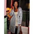 thumbnail image 3 of Deep V-neck Shiny Lace-up Long-sleeved Sexy Split Fringe Dress, 3 of 5
