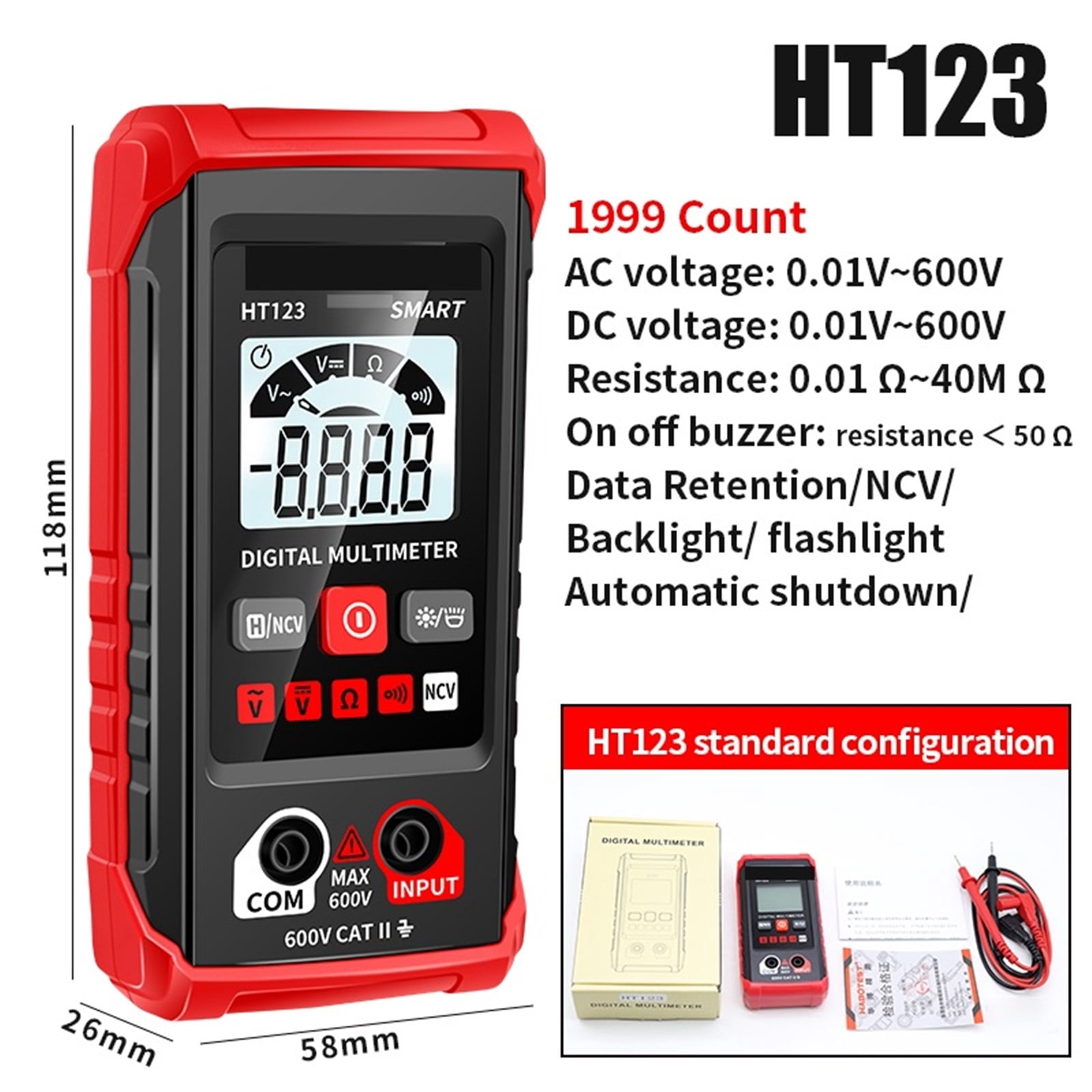 Mini Digital Multimeter AC DC Voltage 600V Smart Multimetro Auto Range Meter NCV Ohm Test Profesional Electrician Tester ,Battery Test