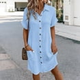thumbnail image 3 of ZenCart Women's Cotton Linen Dress Casual Button Down V-neck Dress with Pockets Summer Short Sleeve Beach Sundress, 3 of 8