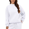 thumbnail image 5 of Women's Solid Color Fleece Lined Sweatshirt 2PC, Small High Collar Pullover with Loose Fit and Thick Fabric, Baseball Style Casual Top for Autumn and Winter, Warm and Comfortable Daily Wear White M, 5 of 9