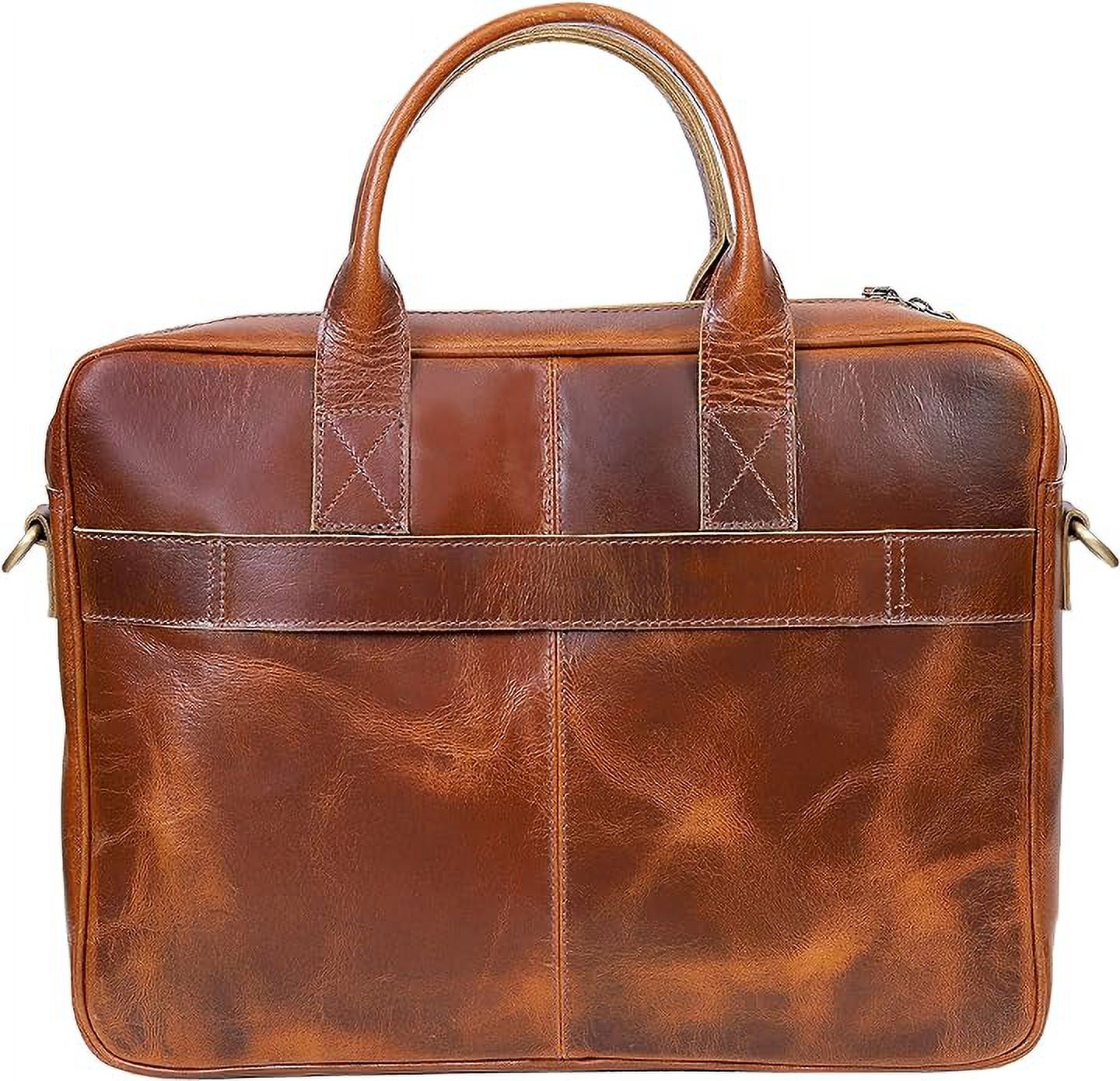 RUZIOON 18 Inch Leather briefcase Laptop Messenger Bags For Men and Women Best Office College Satchel Bag - Tan Brown