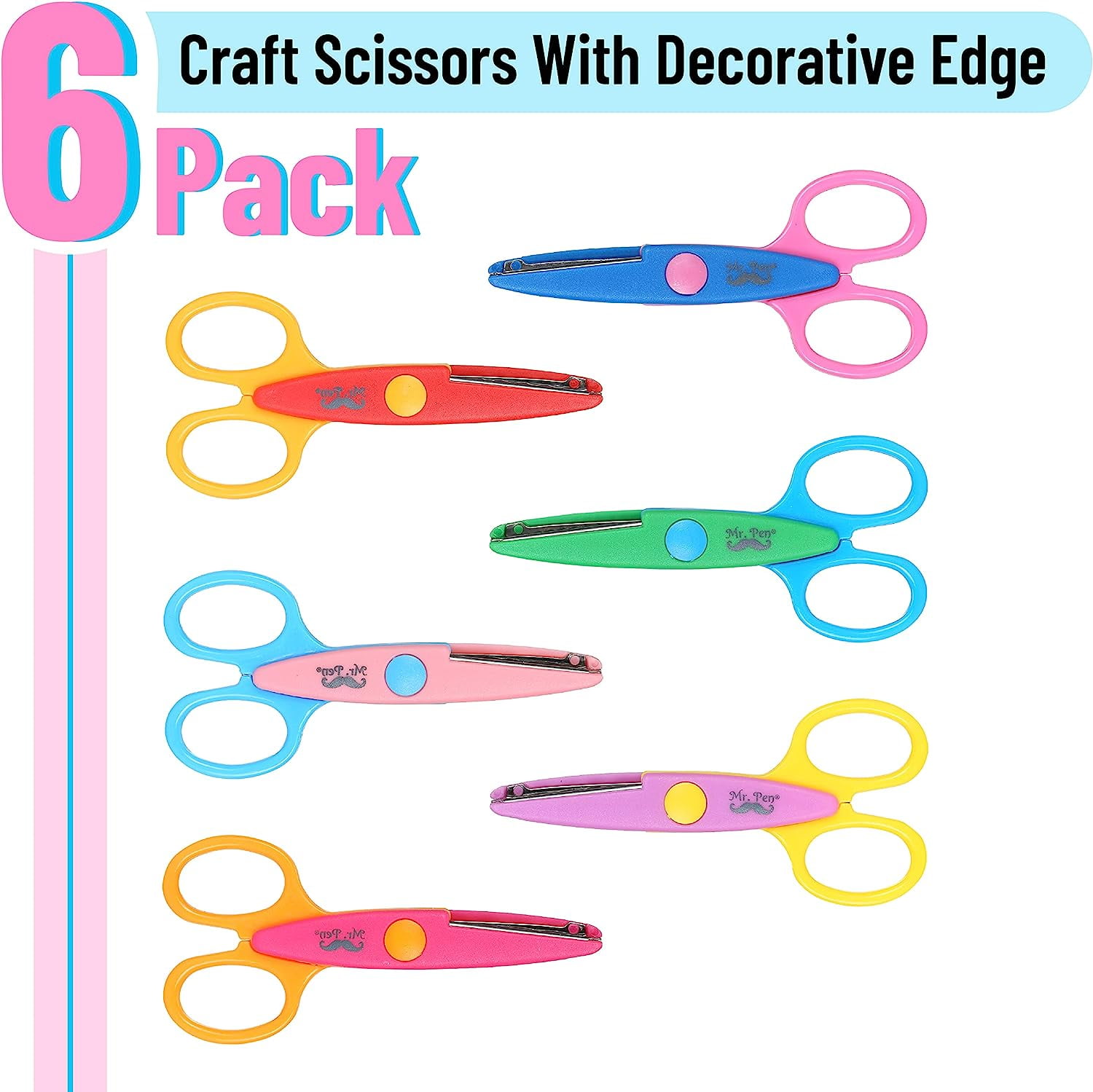 Lot of 6 Colorful Decorative Edge Craft Scissors for DIY projects,  scrapbooking