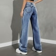 thumbnail image 4 of Hulanddfd Women's Pants Solid Color Straight Button Zipper Cargo Jeans with Multi-Pocket Dark Blue Size M, 4 of 4