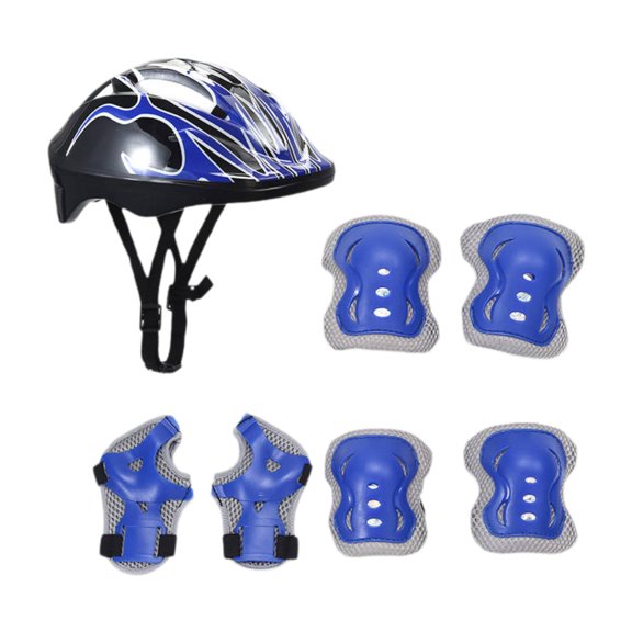 Pitycbo Children's bicycle helmet set, skating helmet, comfortable and light, with elbow Black Blue