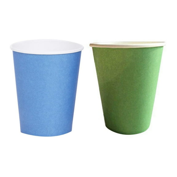 40 Paper Cups (9Oz) - Plain Solid Colours Birthday Catering(Blue&Green)
