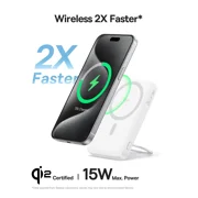 Baseus Qi2 MagSafe Power Bank, PicoGo 5000mAh Wireless Portable Charger with 360° Rotatable Ring Stand, Magnetic Power Bank for iPhone 16/15/14,White