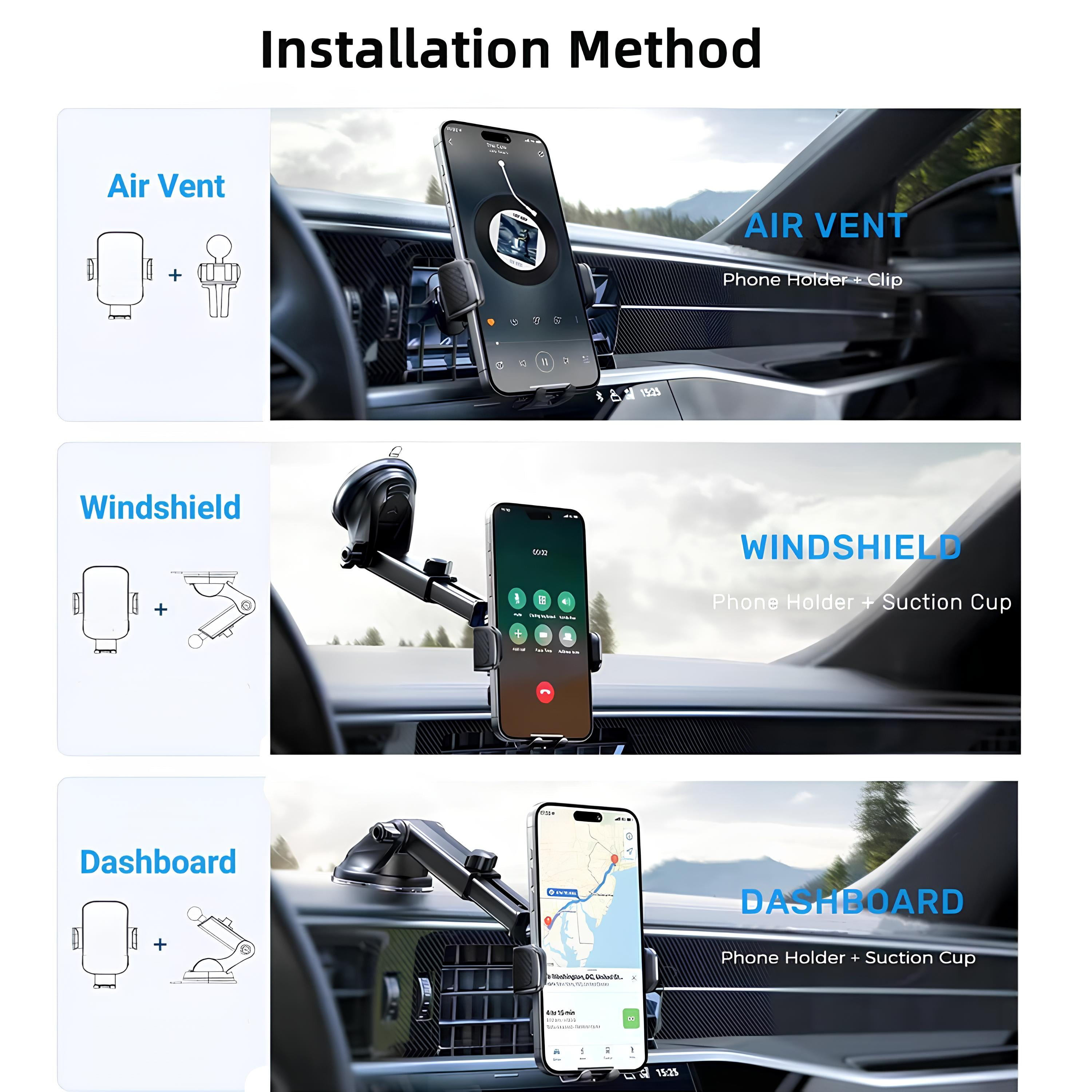 Wireless Car Charger, 15W Fast Charging Auto Clamping Car Charger Phone Mount Air Vent Phone Holder, Fit for Phone Support Wireless Charging (Width 60-90mm) iPhone, Samsung Galaxy/Ultra, Google/LG
