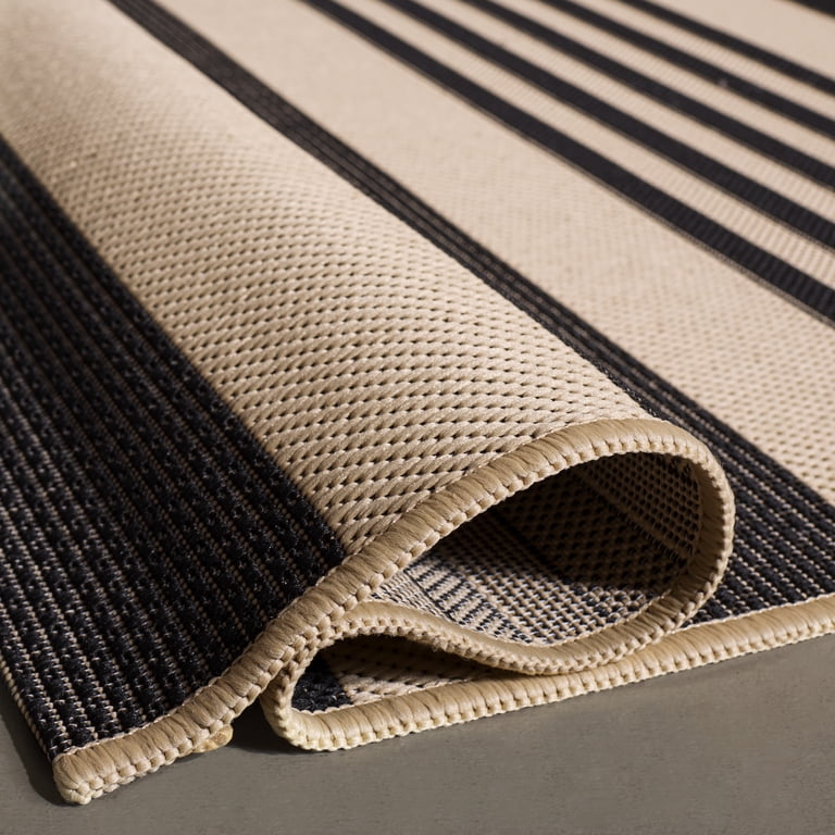 Courtyard Striped Indoor/Outdoor Runner, Black & Bone, 2'3"x8' photo 5