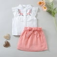 thumbnail image 2 of Toddler Girls 2pcs Clothes Summer Outfit Sleeveless Lapel Button Button Embroidered Top + Solid Color Bow Skirt, 2 of 6