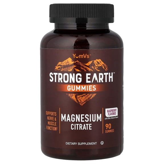 YumVs Strong Earth Gummies, Magnesium Citrate, Raspberry & Peach, 90 Gummies