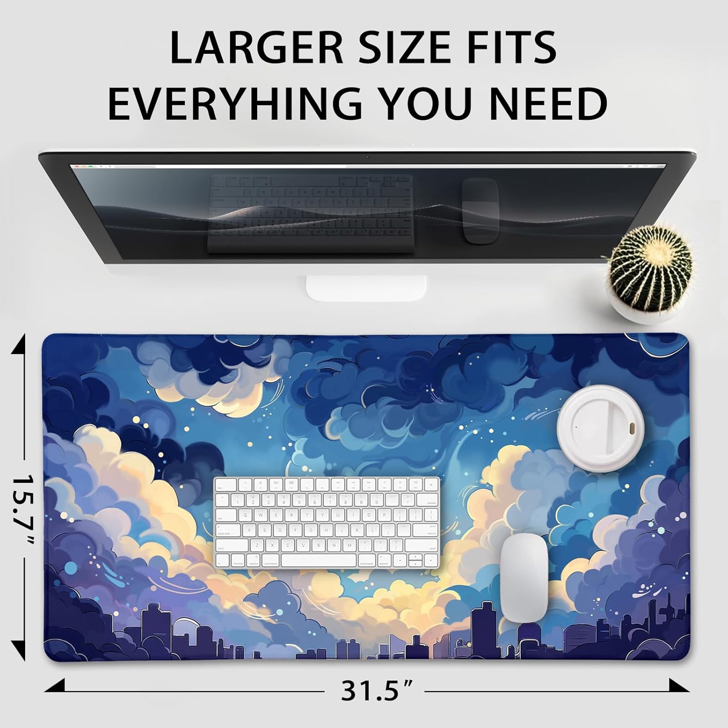 Blue Nebula Aesthetic Large Gaming Mouse Pad 31.5"x15.7"｜XXL Desk Mat, Non-Slip Rubber Base & Stitched Edges - Extended Waterproof Mousepad for PC/Laptop/Office/Home Decor