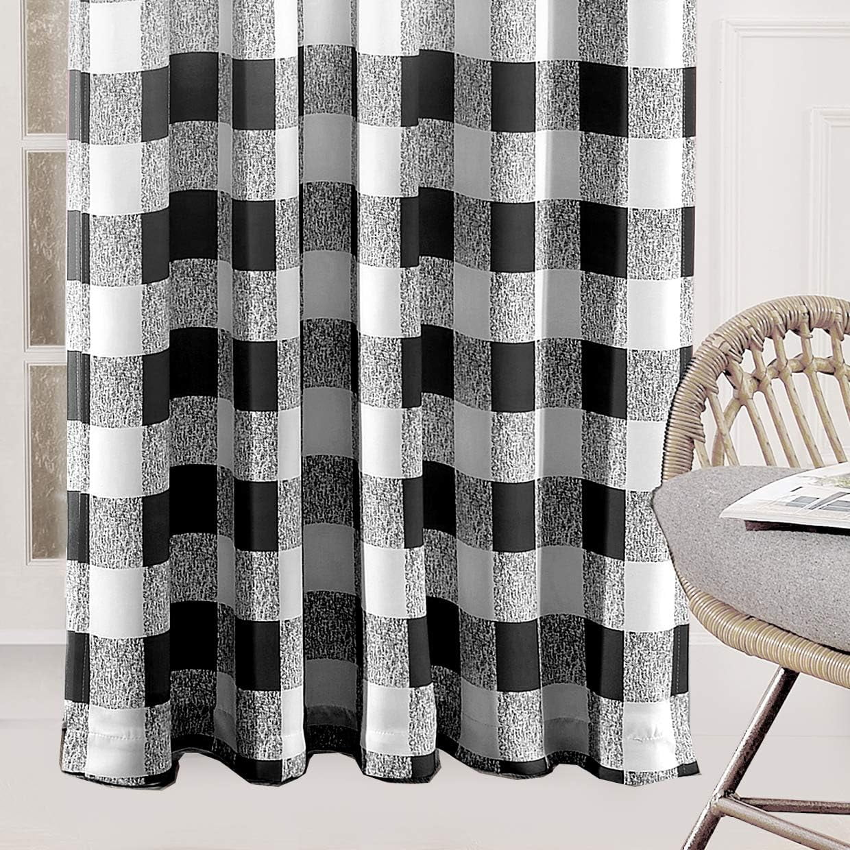 DriftAway Buffalo Checker Pattern Lined Thermal Insulated Blackout and Room Darkening Grommet Window Curtains Printed Plaid 2 Layer Set of 2 Panels