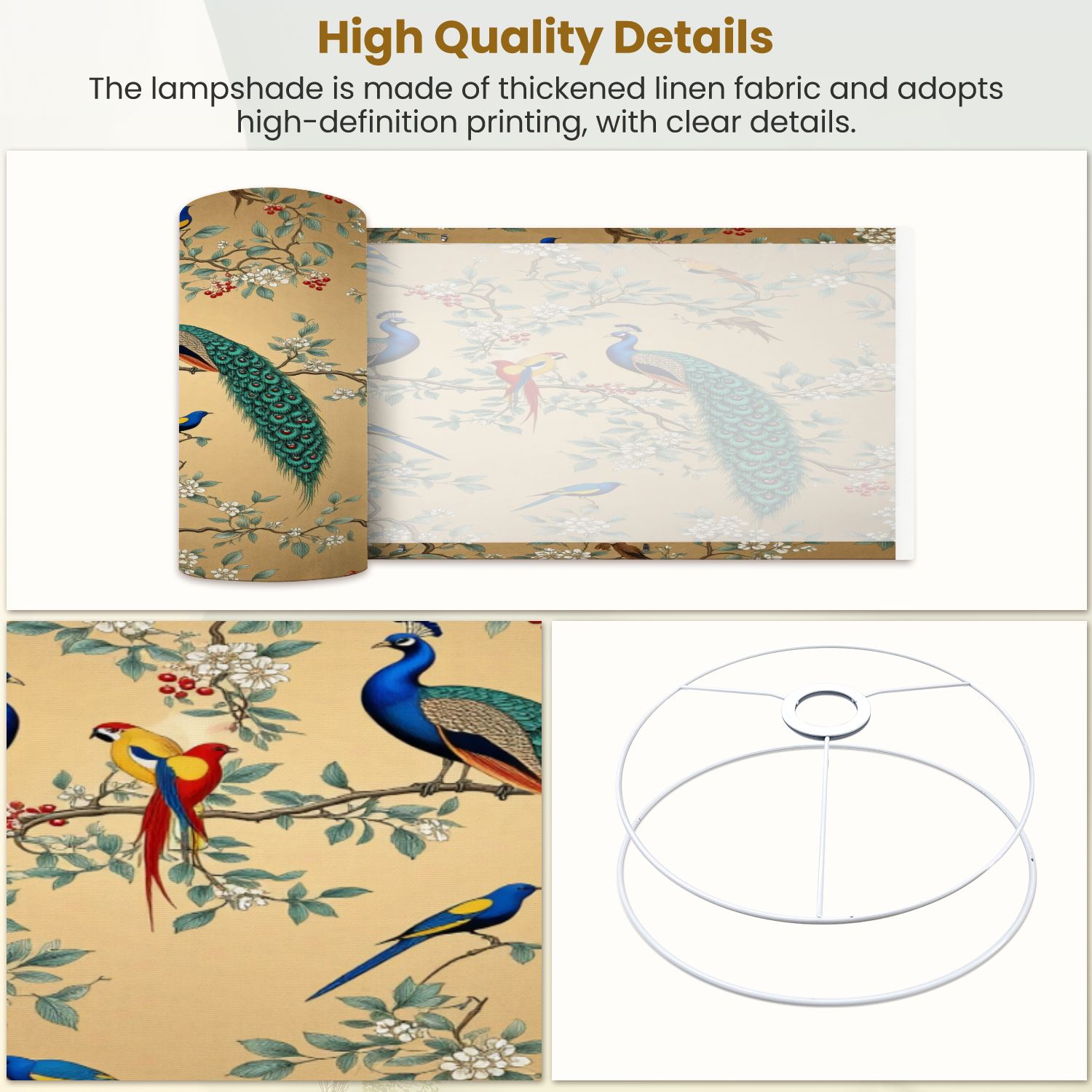 Linen Drum Lampshades Chinoiserie Vintage floral for fabric poster print Mural Bloom 13"x13"x10" Light Shade for Table Lamps Floor Lamps Drum Lamp Shades Lampshade Replacement Assembly Required