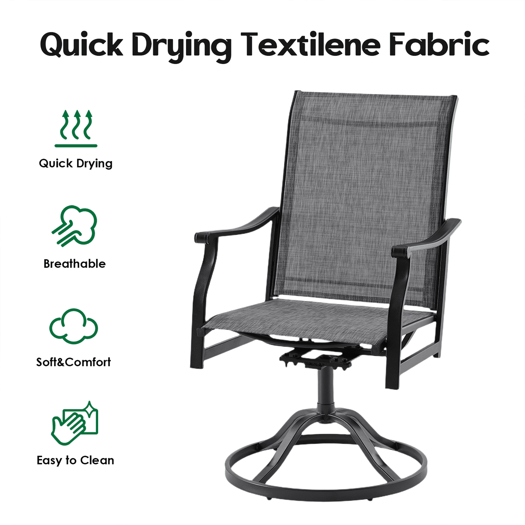 MAYEERTY 2-Piece Outdoor Swivel Dining Chairs with Textilene Fabric for Backyard & Patio, Gray