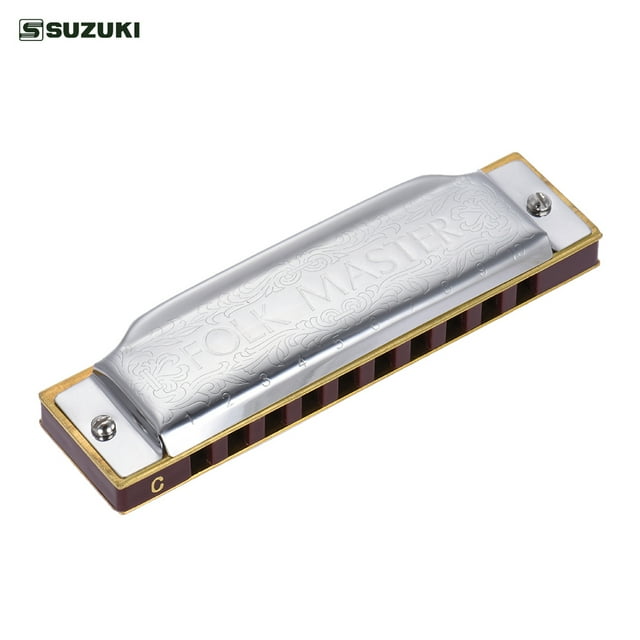 1072-C Folkmaster Standard 10-Hole Diatonic Harmonica Key of C 20 Tone Suzuki 1072-C/Plateado