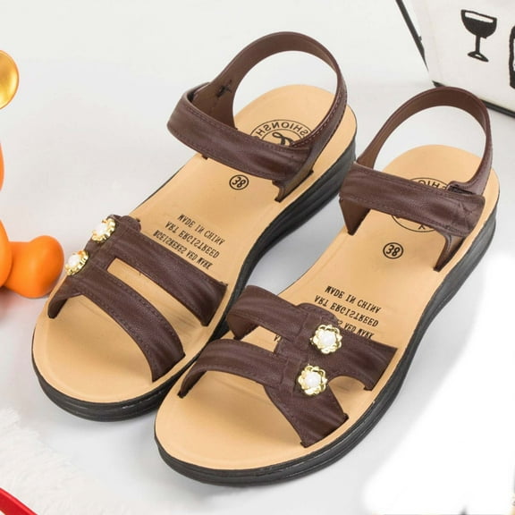 BADHUB Women Flat Sandals With Back Strap Dressy With Adjustable Buckle 2025 Outdoor Non-Slip Walking Slides Shoes Brown 37