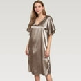 thumbnail image 2 of Women's Satin Midi Dress with V-Neckline and Flutter Sleeves for a Relaxed Elegant Fit - Large, Khaki, 2 of 7