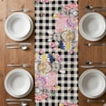 thumbnail image 4 of Table Runner 108 Inches Long for Kitchen Dining, Bunny Easter Dresser Scarf Farmhouse, Dining Table Decorations for Wedding/Parties, Eggs Plaid Spring Floral Black White Farmhouse 13 x 108 In, 4 of 8