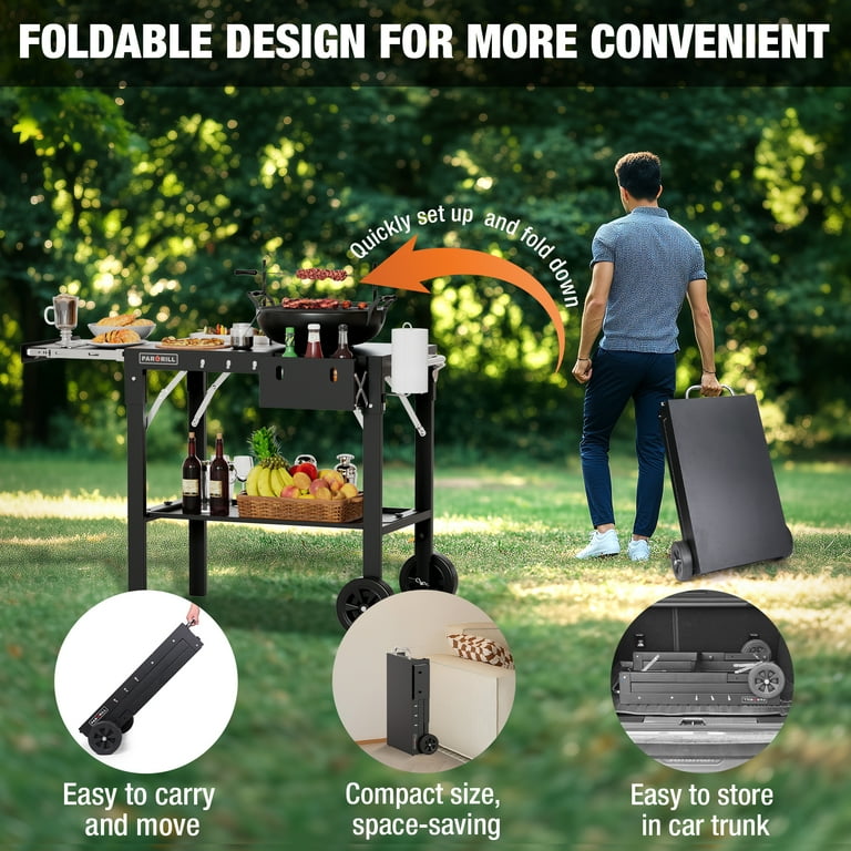 PARGRILL Folding Grill Cart, Stainless Steel 2-Shelf photo 4