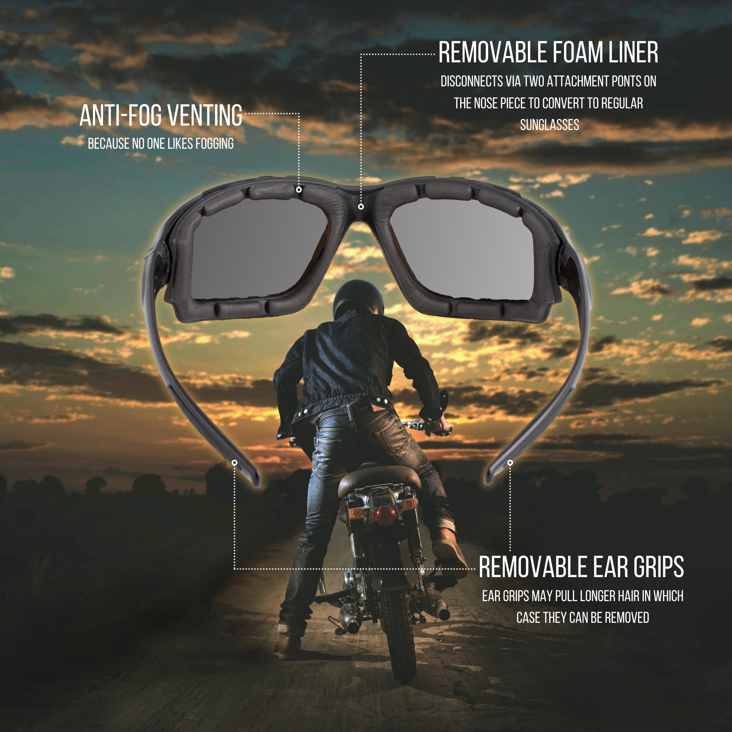 WYND Blocker Wind Resistant Sunglasses Motorcycle Riding Dry Eye Glasses (Model 331 Blue/Smoke Lens)