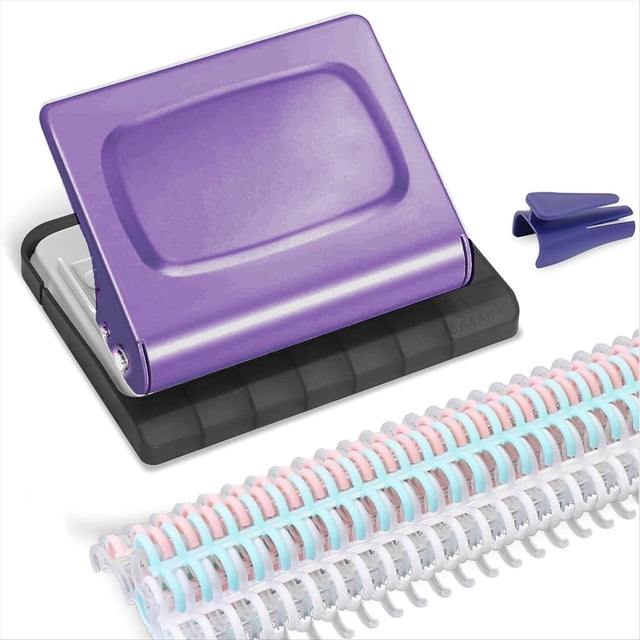 10 Hole Punch Binding Machine for Planners, with 10 Multi-Color Binder Rings, 30 Holes on A4, 20 Holes on A5