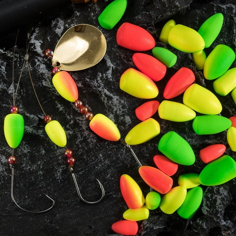 Dr.Fish 60 Pack Oval Foam Floats Trout Floats Fishing Rig Floats Fishing Bobbers Fly Fishing Strike Indicator Pompano Walleye Catfish Crawler Harness