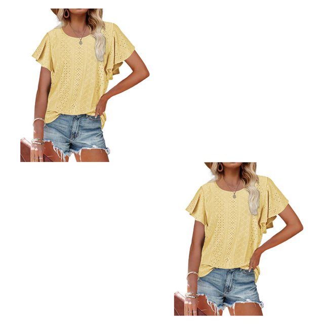 Sonducket Camiseta de mujer Color sólido Cuello Ahueca hacia fuera Blusa Verano Top Ropa Type13 NO13
